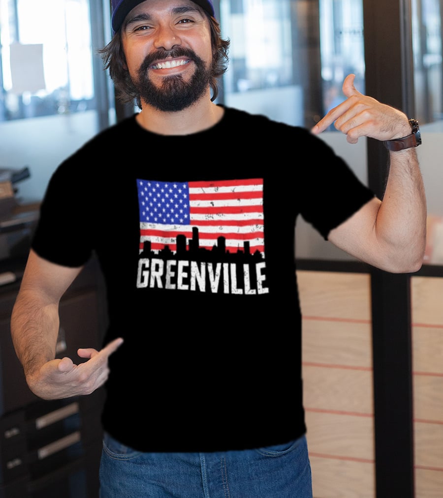 Greenville Skyline American Flag Cityscape T-Shirt