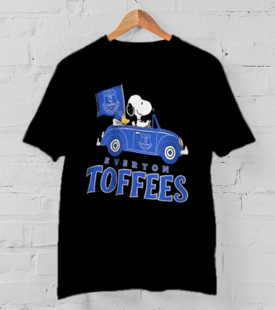 Everton Toffees Snoopy And Woodstock Driving With Flag T-Shirt