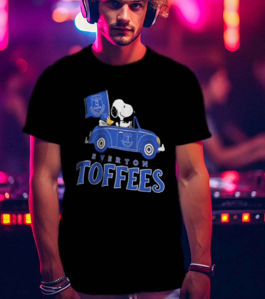 Everton Toffees Snoopy And Woodstock Driving With Flag T-Shirt