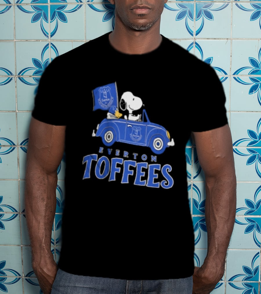 Everton Toffees Snoopy And Woodstock Driving With Flag T-Shirt