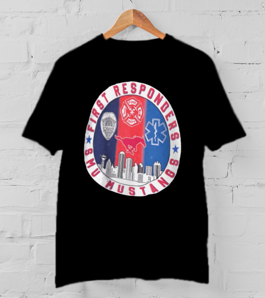 First Responders SMU Mustangs Emergency Services Tribute Skyline T-Shirt