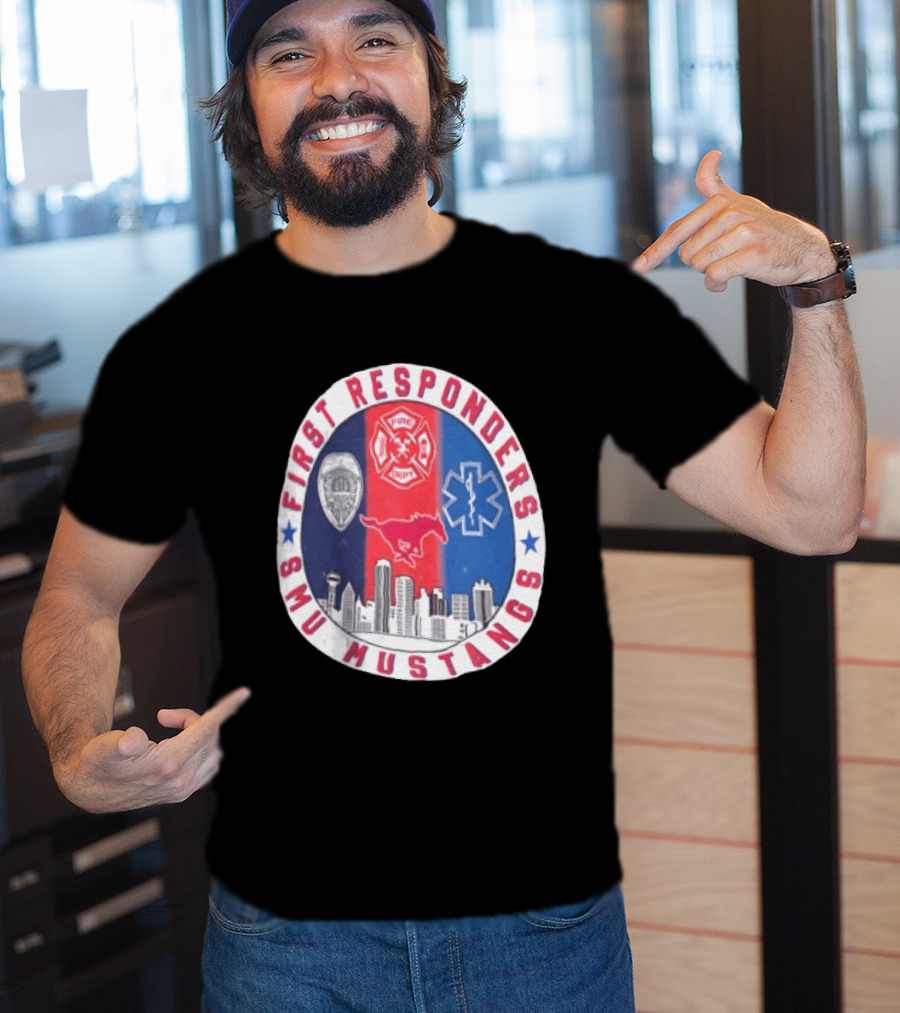 First Responders SMU Mustangs Emergency Services Tribute Skyline T-Shirt