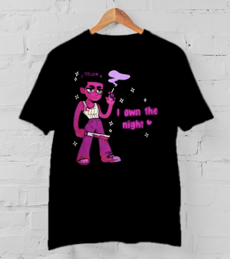 I Own The Night Pink Cartoon Character Holding Bloody Knife Smoking T-Shirt