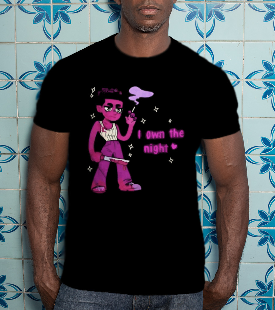 I Own The Night Pink Cartoon Character Holding Bloody Knife Smoking T-Shirt