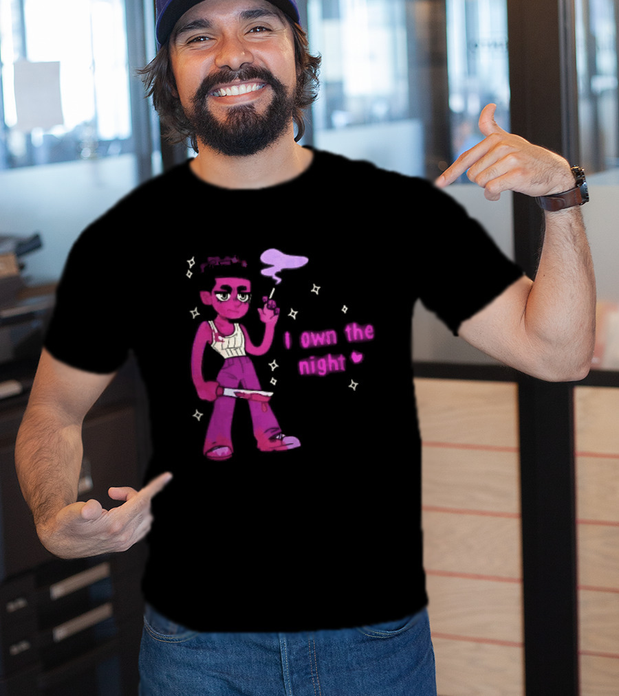 I Own The Night Pink Cartoon Character Holding Bloody Knife Smoking T-Shirt