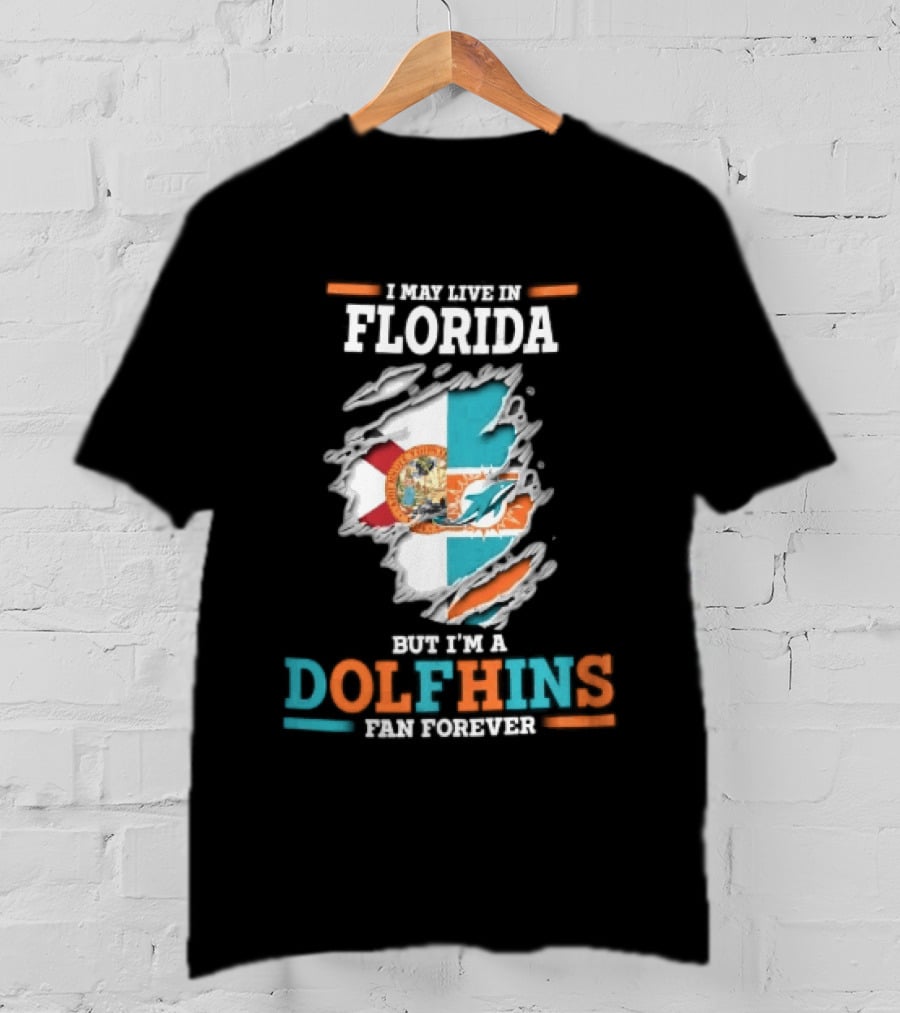 Miami Florida Dolphins Fan Forever Ripped Skin State Flag T-Shirt