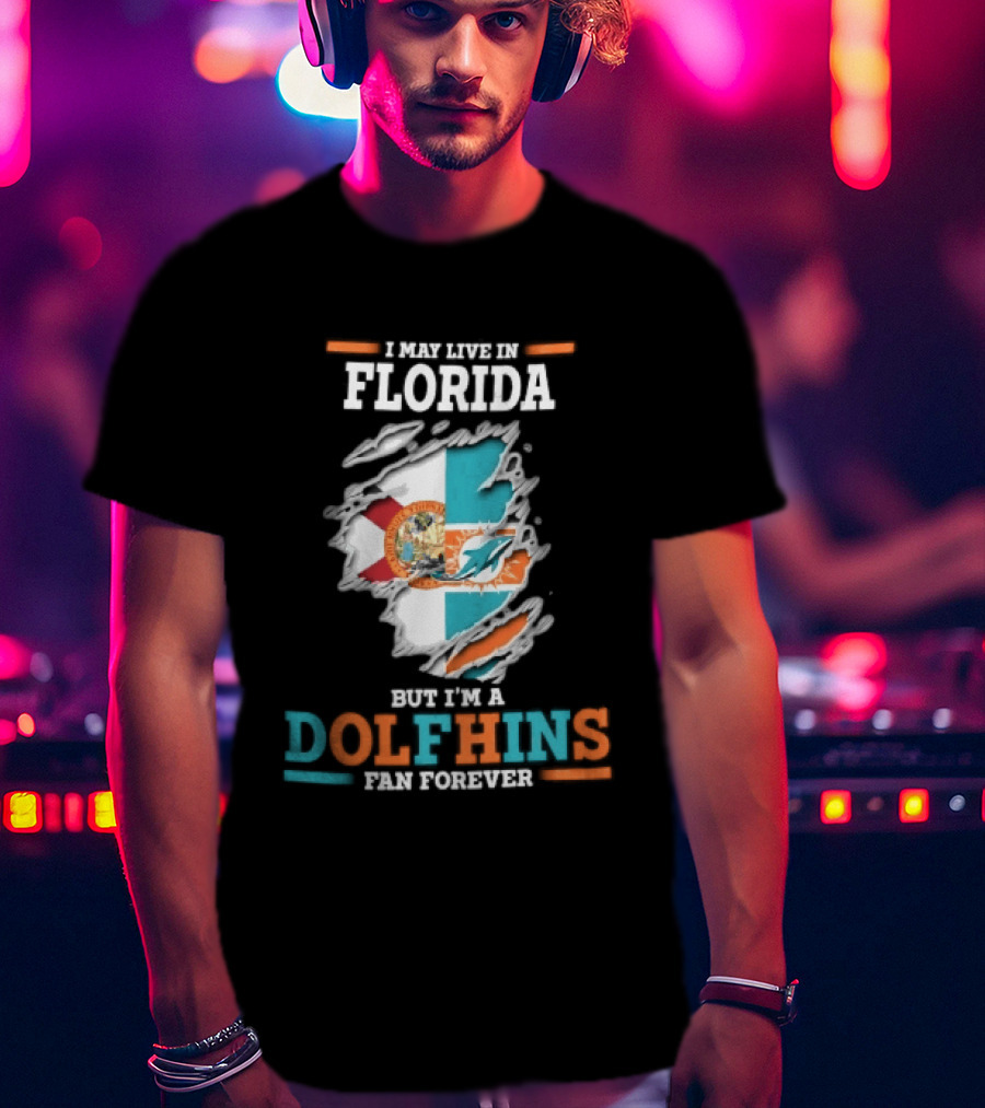 Miami Florida Dolphins Fan Forever Ripped Skin State Flag T-Shirt