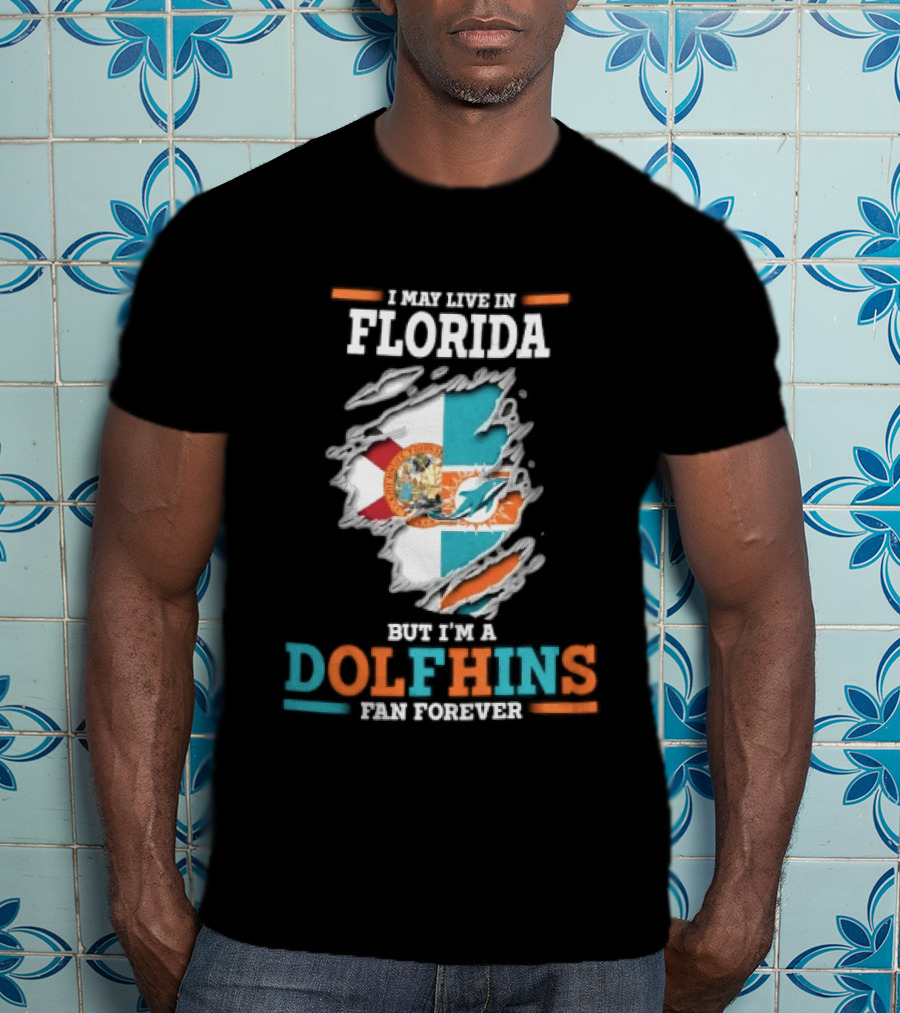 Miami Florida Dolphins Fan Forever Ripped Skin State Flag T-Shirt