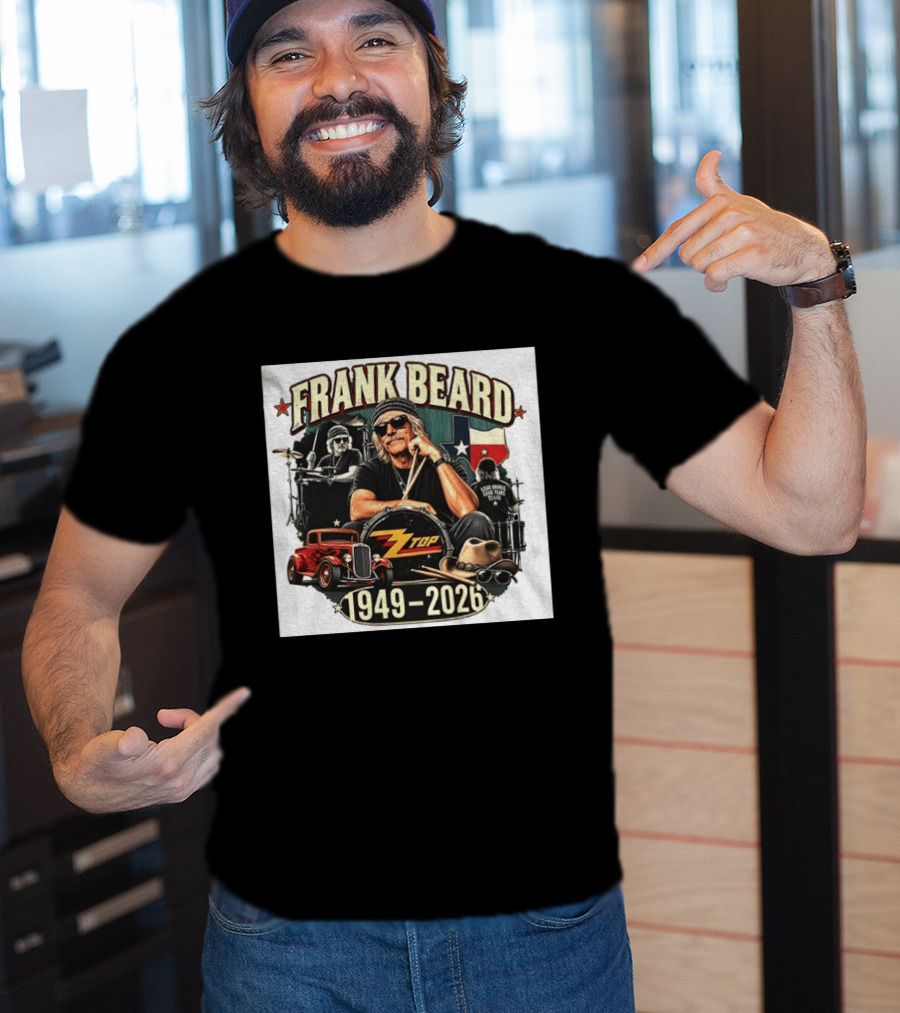Frank Beard ZZ Top Rock Texas Drummer 1949 2026 Vintage Car And Drumsticks T-Shirt
