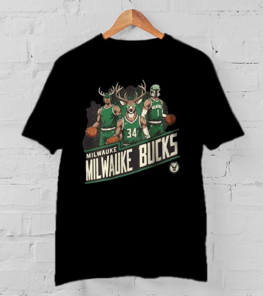 Milwaukee Bucks NBA Antler Helmet Buck Head Mandalorian Basketball Players T-Shirt