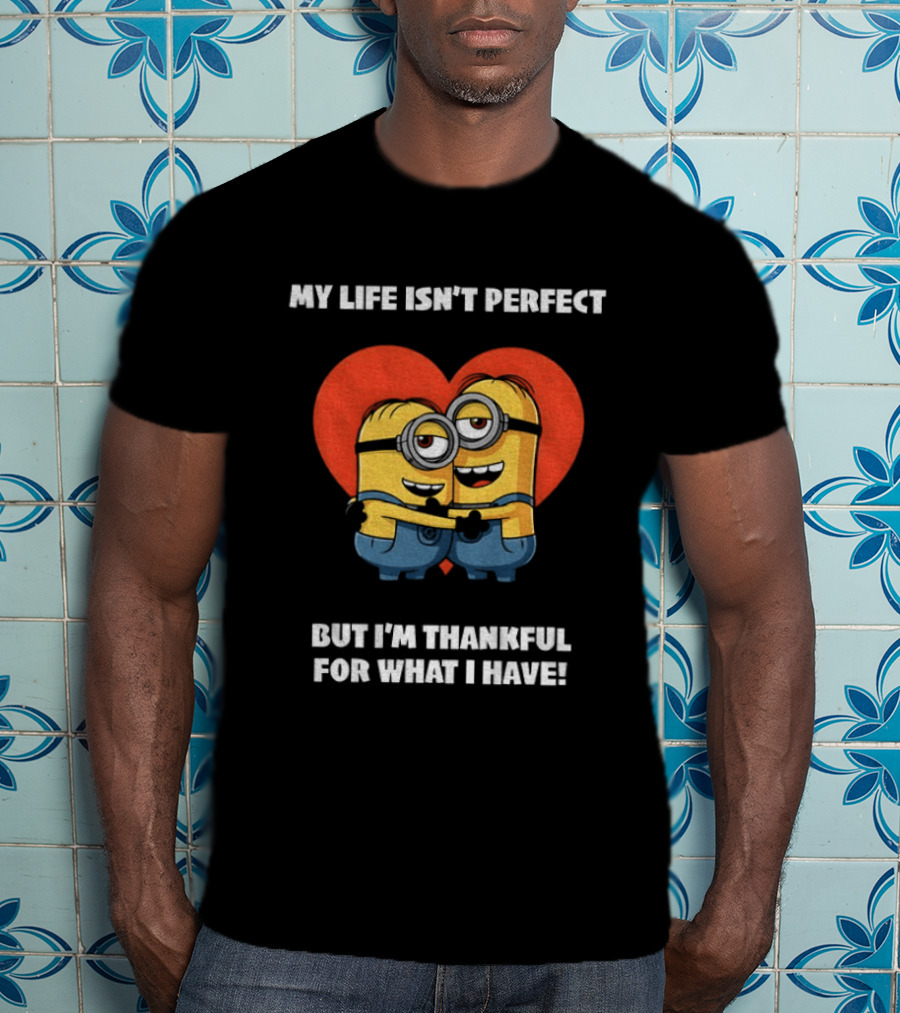 Minions My Life Isn't Perfect But I'm Thankful For What I Have Hugging Cartoon Characters T-Shirt