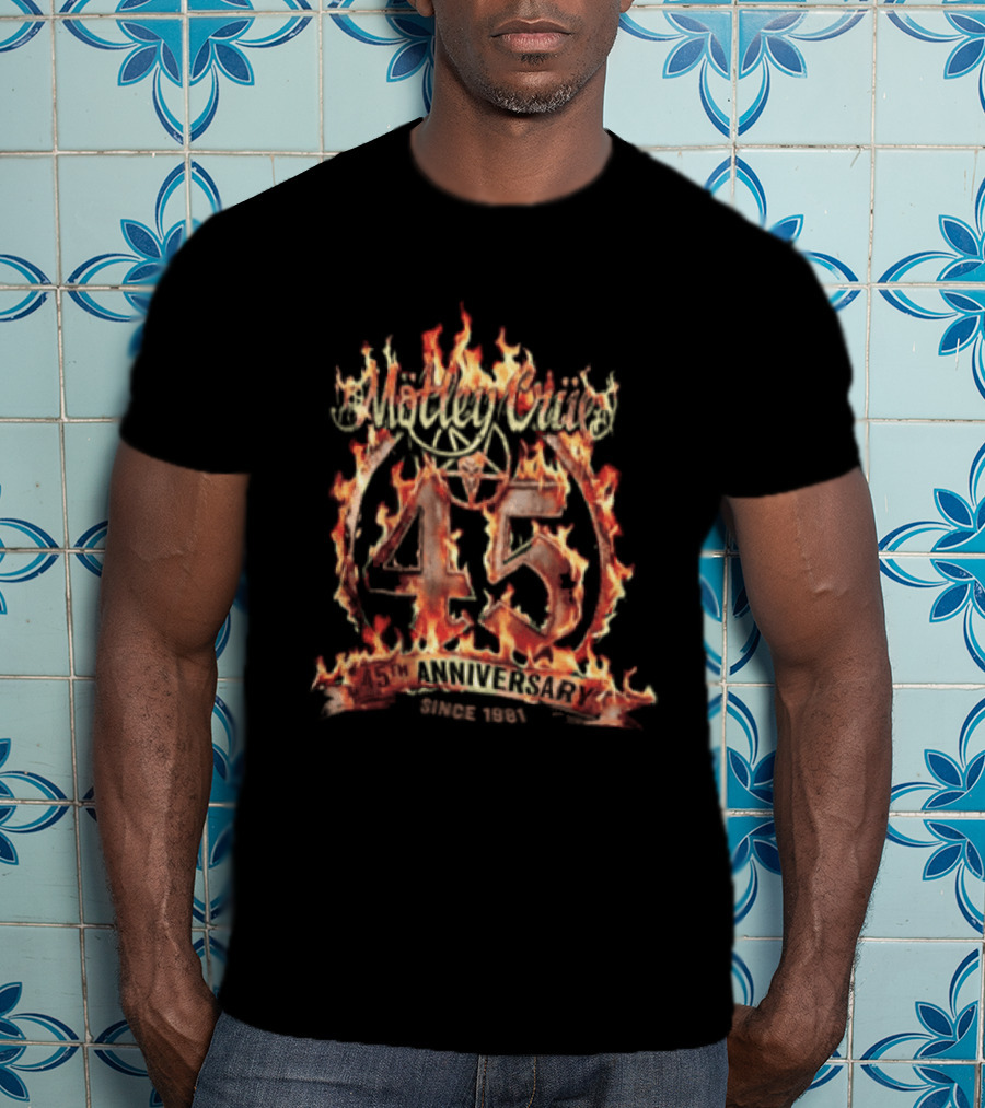 Mötley Crüe 45th Anniversary 1981 Music Band Flaming 45 T-Shirt