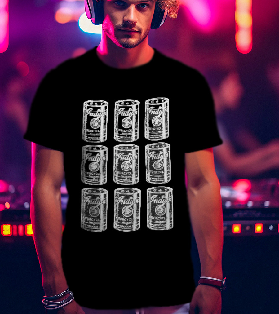 Indian Motorcycle Oil Distressed Vintage Cans Grid T-Shirt