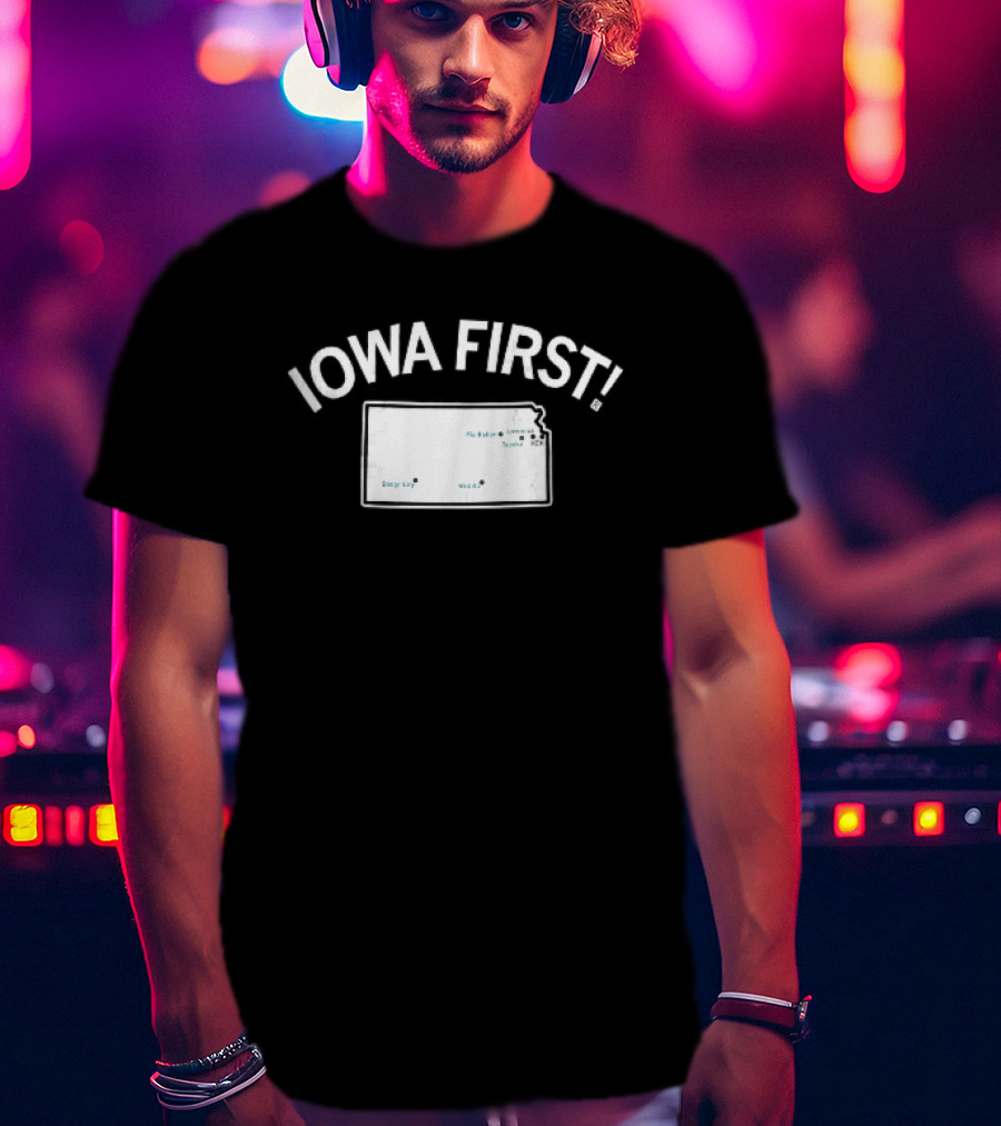 Iowa First Map Ames Newton Des Moines Cities Locations T-Shirt