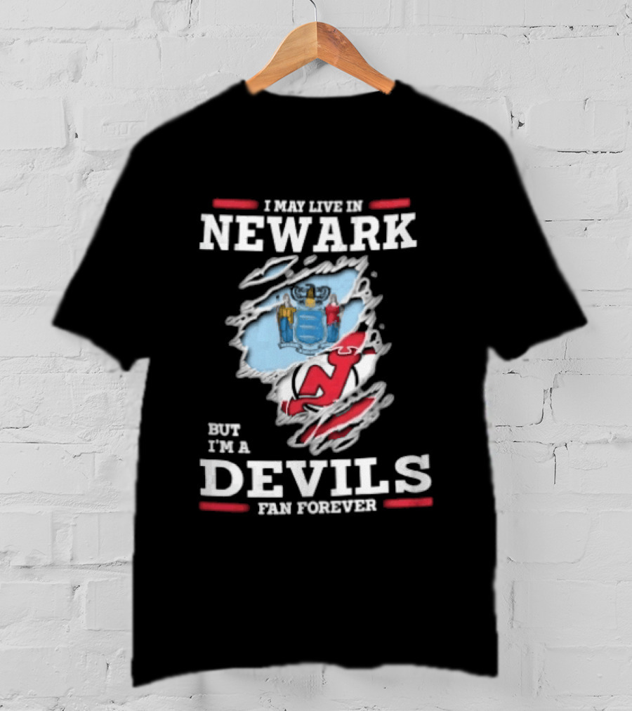 New Jersey Devils Fan Forever I May Live In Newark Ripped Hole Flag T-Shirt
