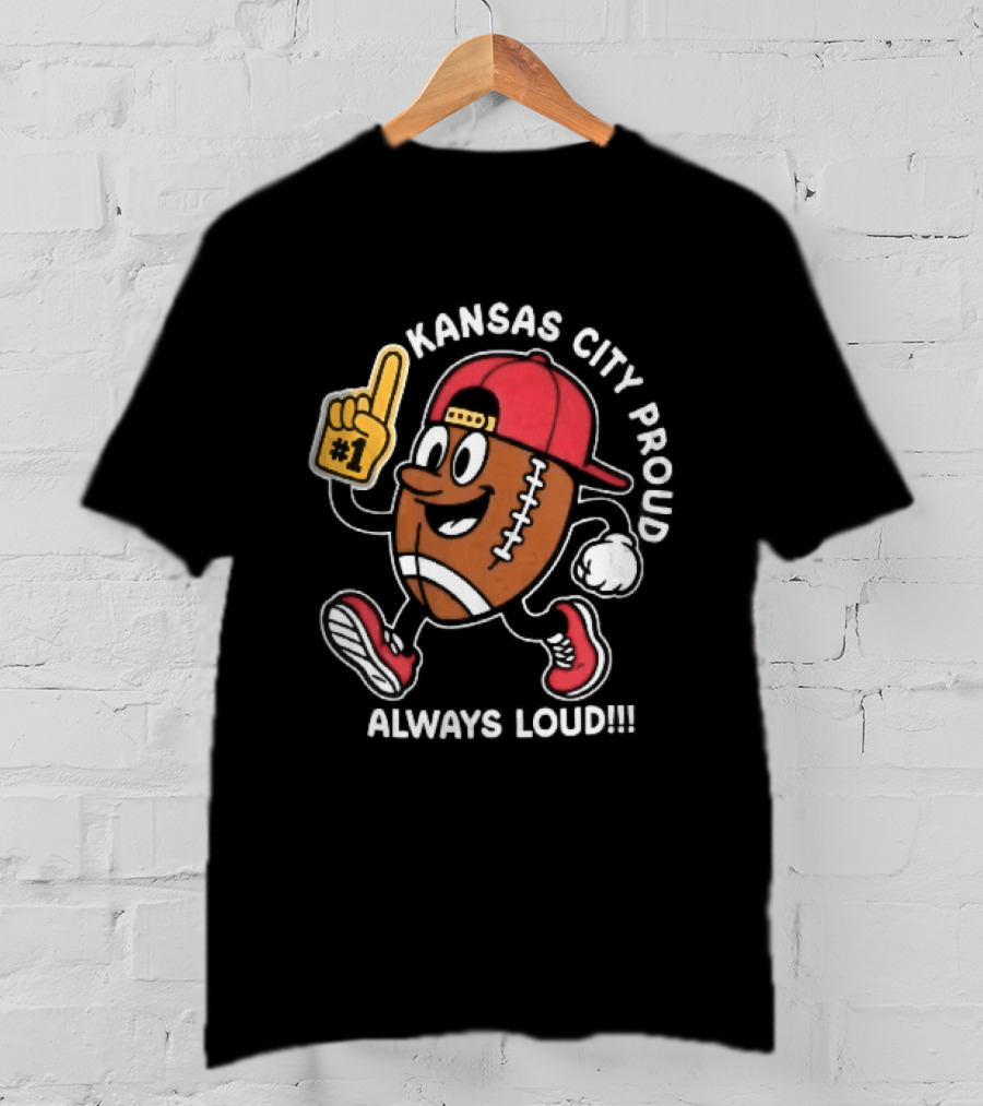 Kansas City Proud Football Cartoon Always Loud Red Cap Foam Finger T-Shirt