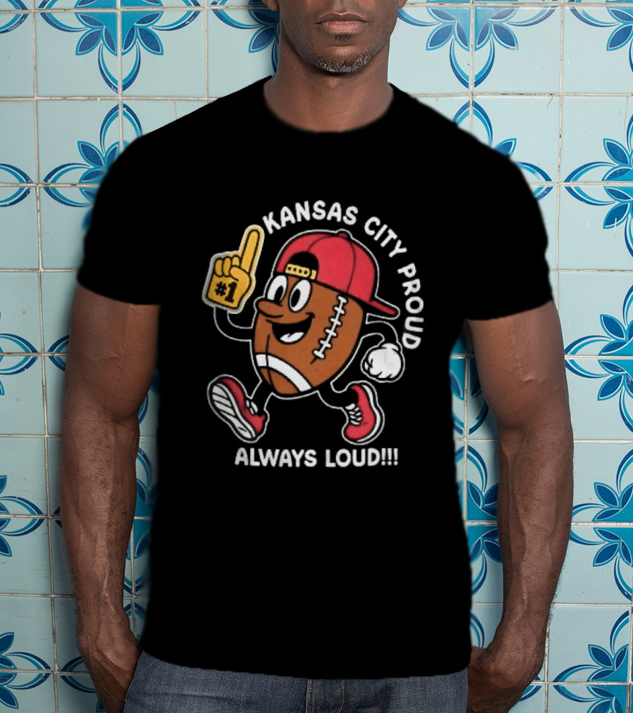 Kansas City Proud Football Cartoon Always Loud Red Cap Foam Finger T-Shirt