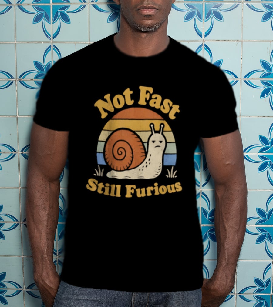 Not Fast Still Furious Vintage Snail Retro Stripes T-Shirt