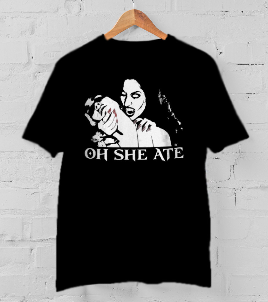 Oh She Ate Female Vampire Biting Neck Red Nails Stencil T-Shirt