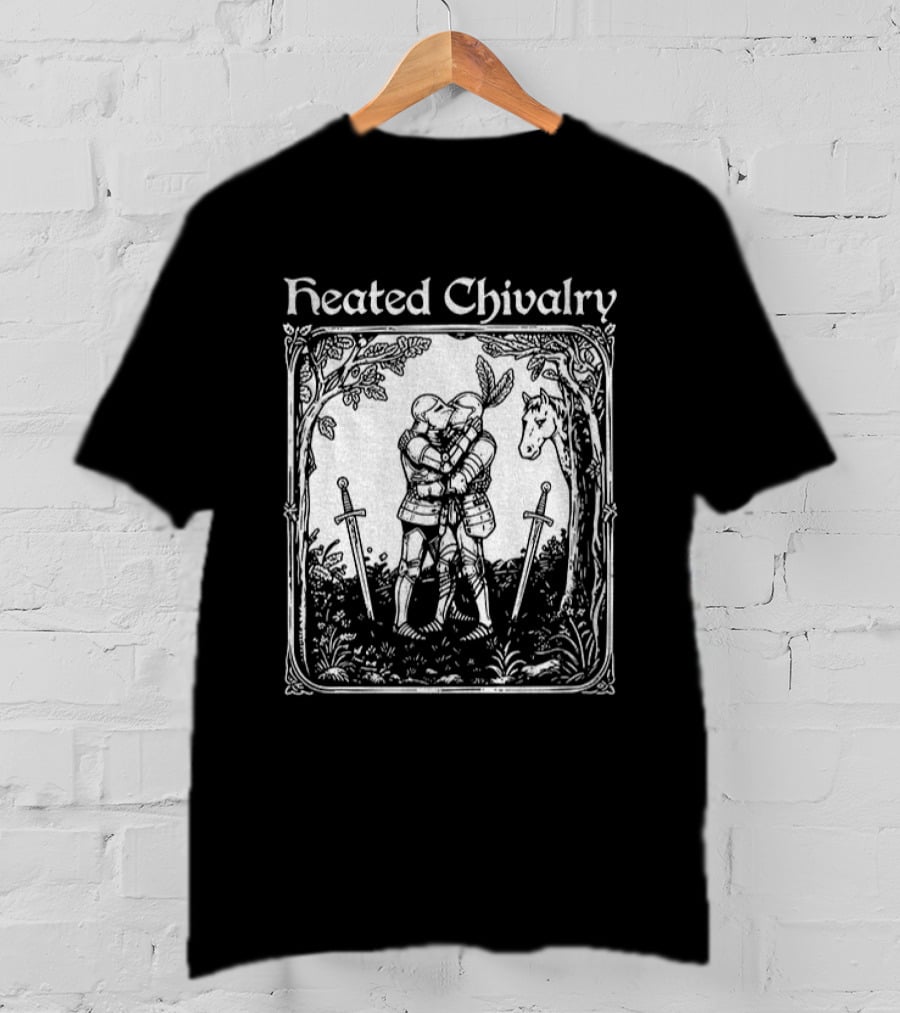 Knights Embrace In Enchanted Forest For Heated Chivalry T-Shirt