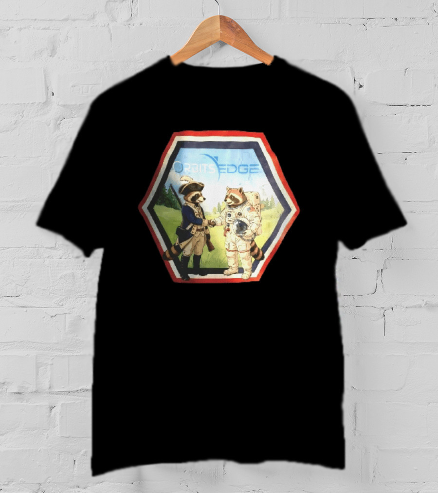 Orbits Edge Raccoon Soldier And Astronaut Handshake Cartoon T-Shirt