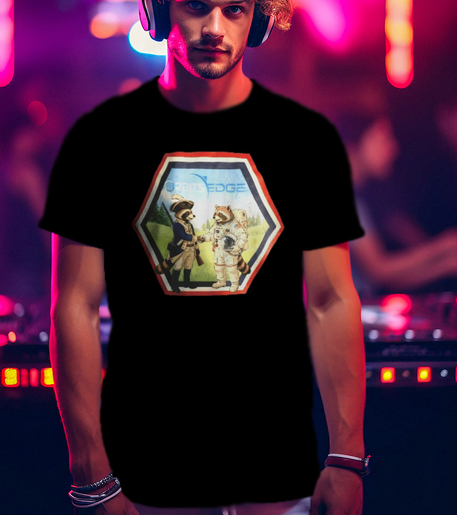 Orbits Edge Raccoon Soldier And Astronaut Handshake Cartoon T-Shirt