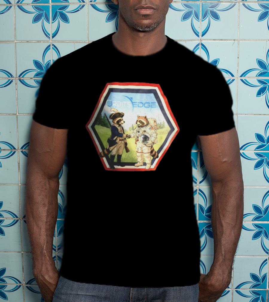 Orbits Edge Raccoon Soldier And Astronaut Handshake Cartoon T-Shirt