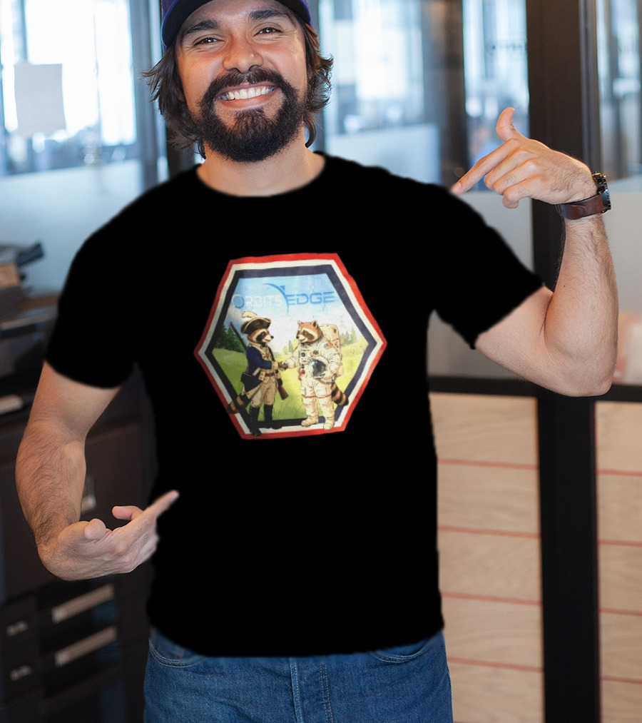 Orbits Edge Raccoon Soldier And Astronaut Handshake Cartoon T-Shirt