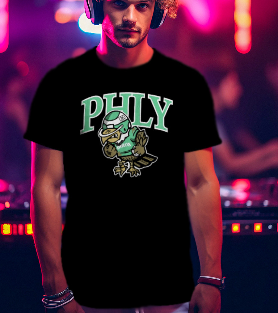Philadelphia Eagles Phly Birds Cartoon Football Helmet Crewneck T-Shirt