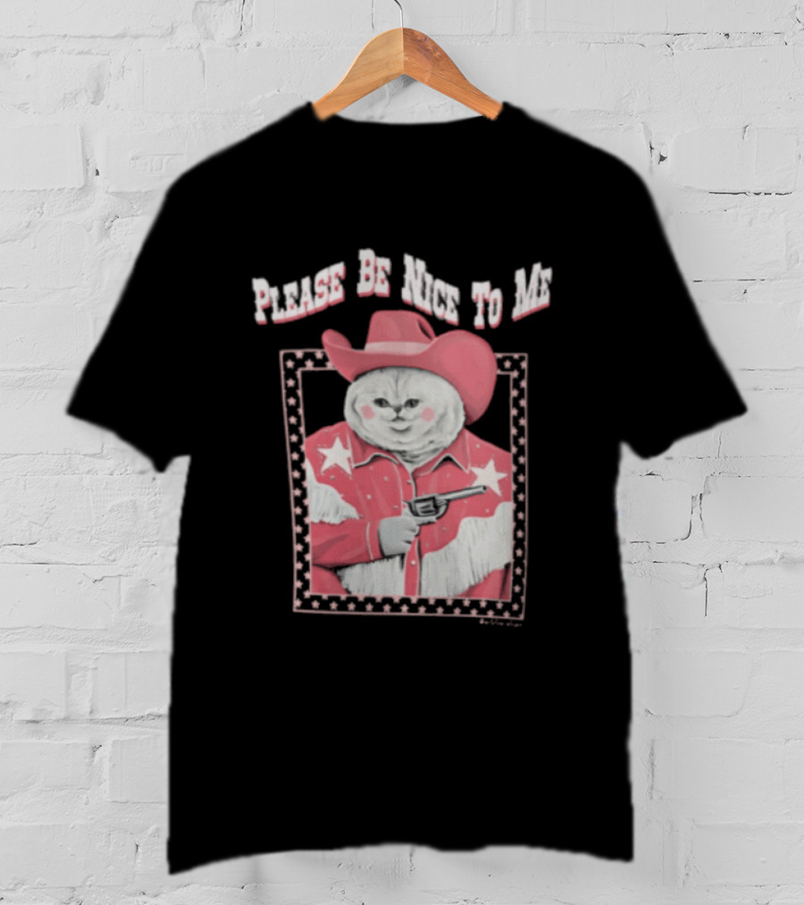 Please Be Nice To Me Cat Cowboy Red Hat Stars Weapon T-Shirt