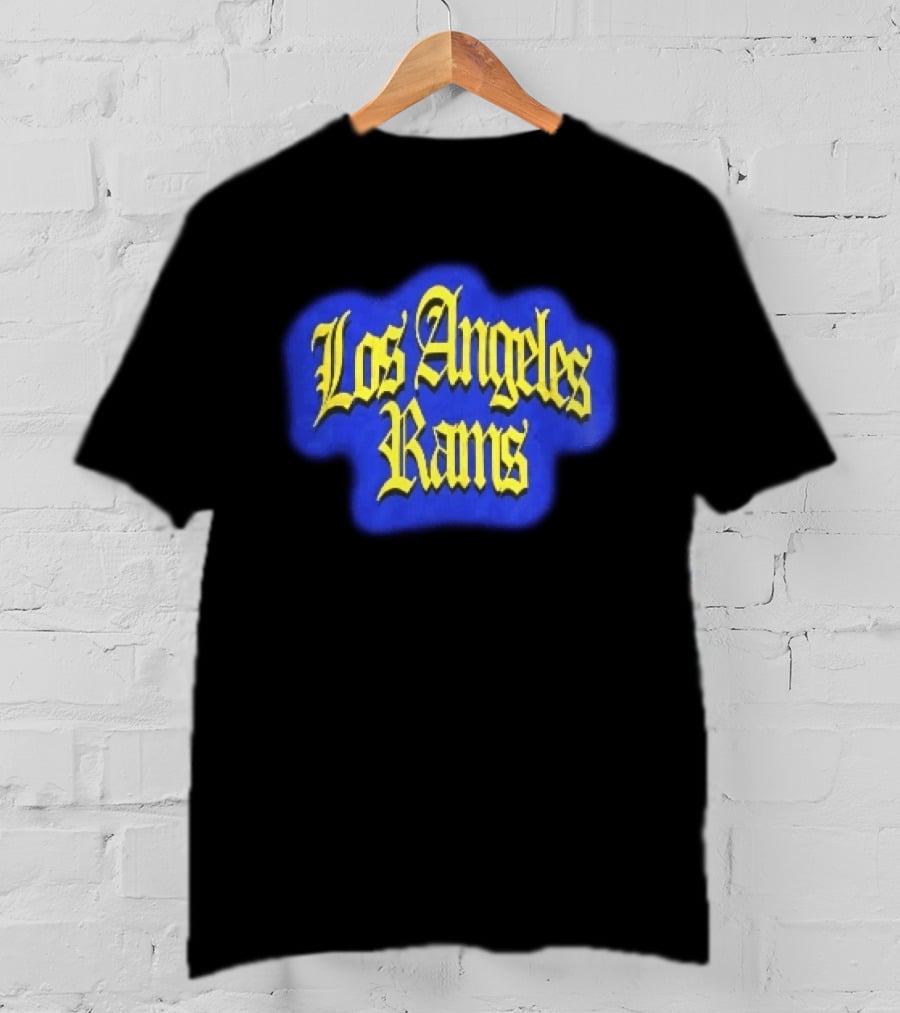 Los Angeles Rams Yellow Gothic Letters Blue Aura T-Shirt