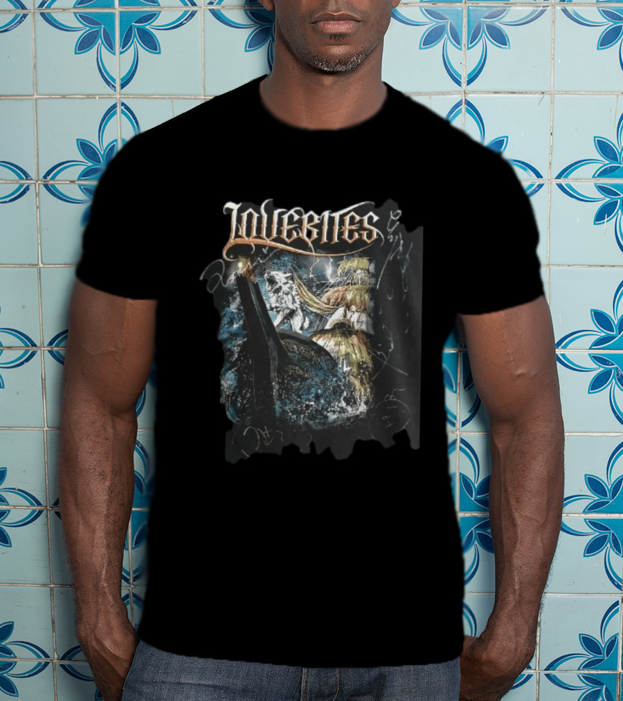 Lovebites Howling White Wolf Ship Amidst Ocean Storm And Lightning Waves T-Shirt