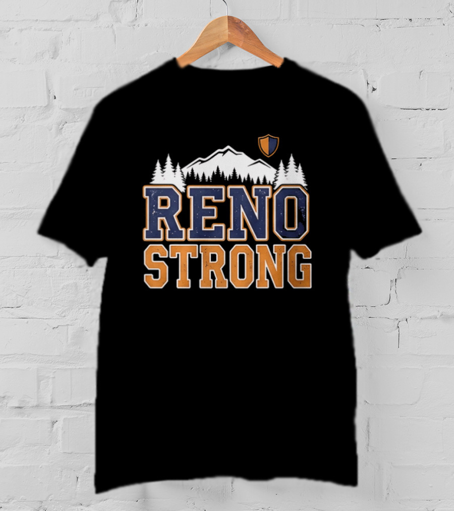 Reno Strong Nevada Wildfire Relief Support Mountain Shield Trees T-Shirt