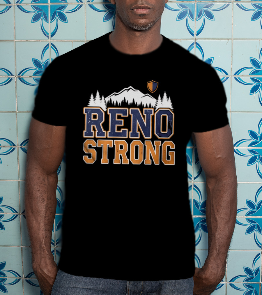 Reno Strong Nevada Wildfire Relief Support Mountain Shield Trees T-Shirt