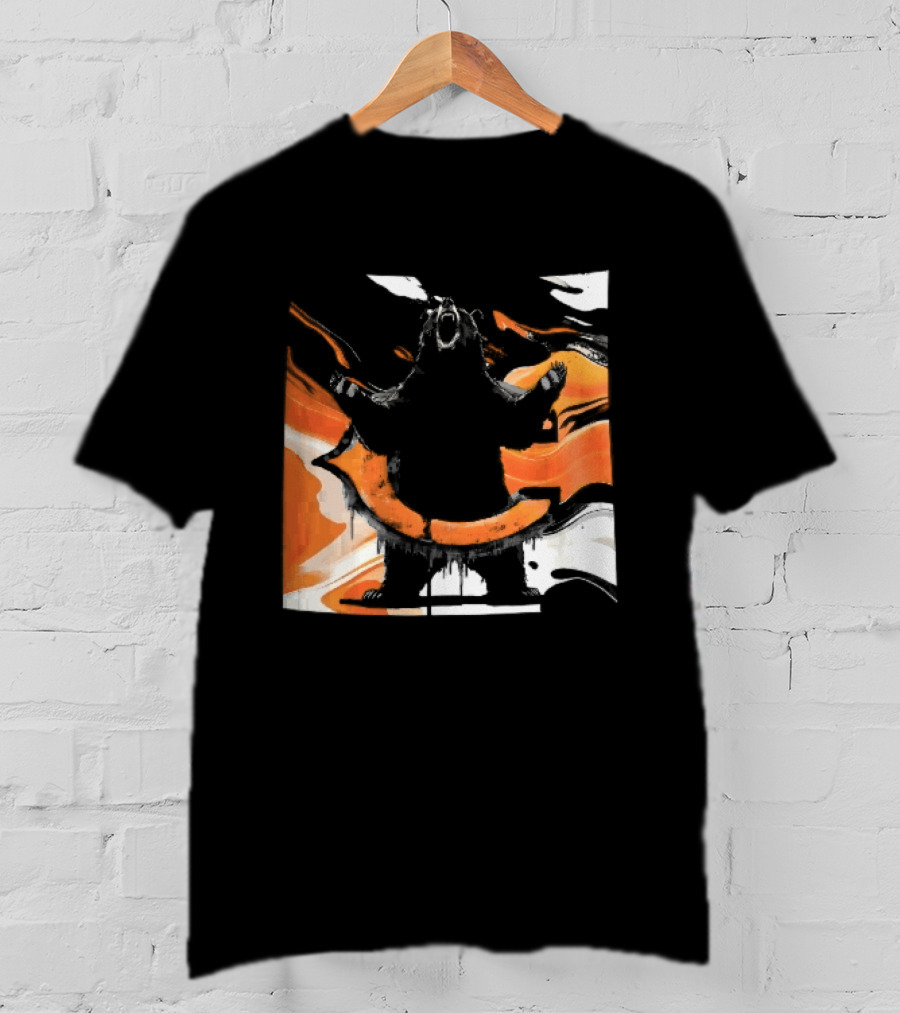 Roaring Black Bear Orange Liquid Swirls Dripping Banner T-Shirt