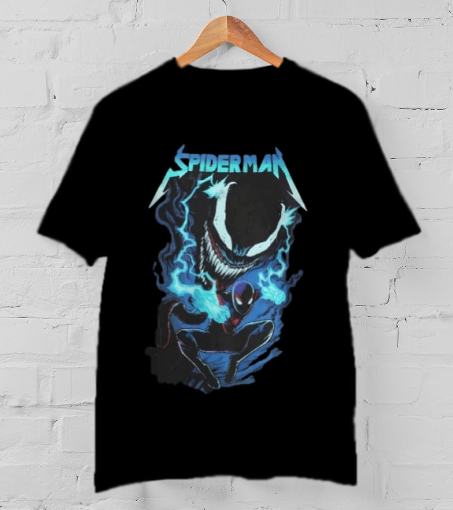 Spiderman Miles Morales Venom Cyan Lightning Charge T-Shirt