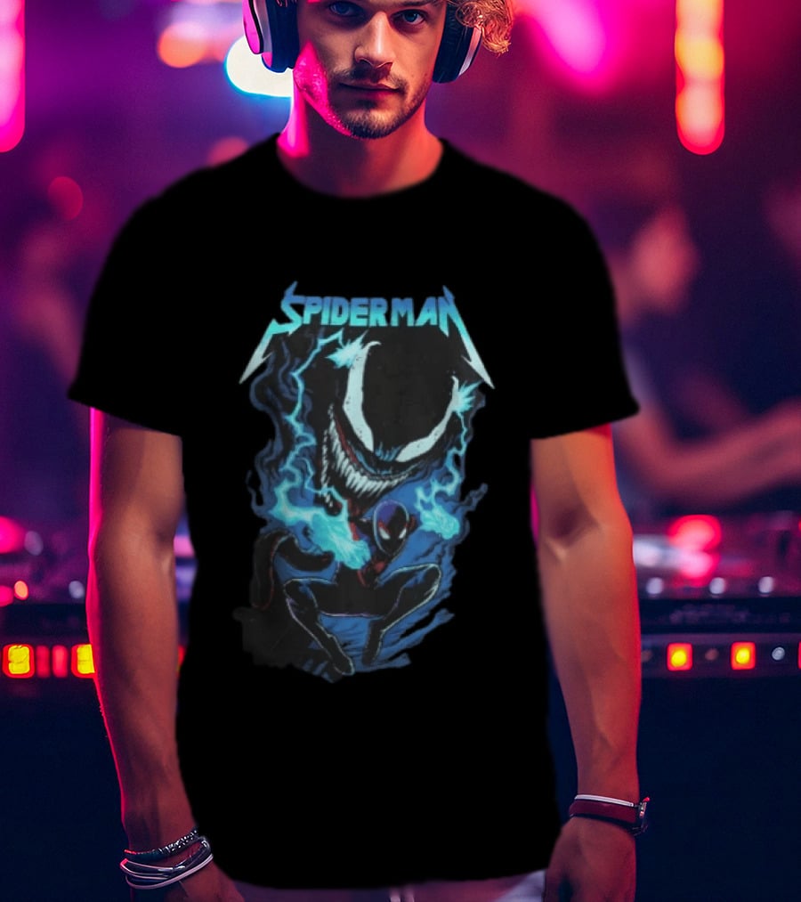 Spiderman Miles Morales Venom Cyan Lightning Charge T-Shirt
