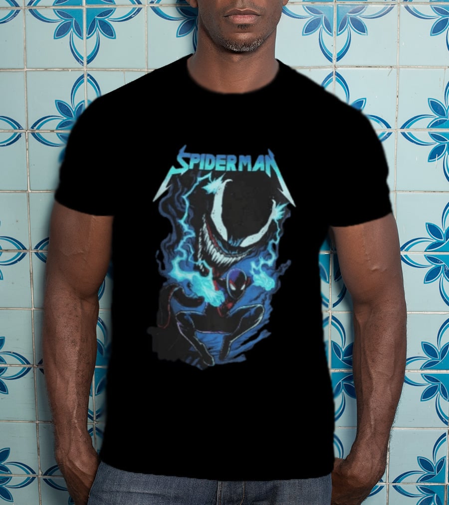 Spiderman Miles Morales Venom Cyan Lightning Charge T-Shirt