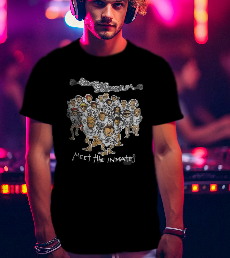 Summer Sanitarium Meet The Inmates Cartoon Caricatures Straitjackets T-Shirt