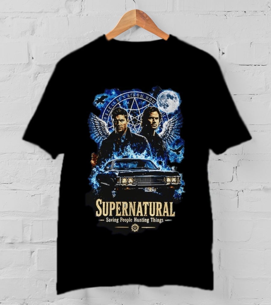 Supernatural Saving People Hunting Things Sam Dean Winchester Angelic Wings Moon Impala T-Shirt