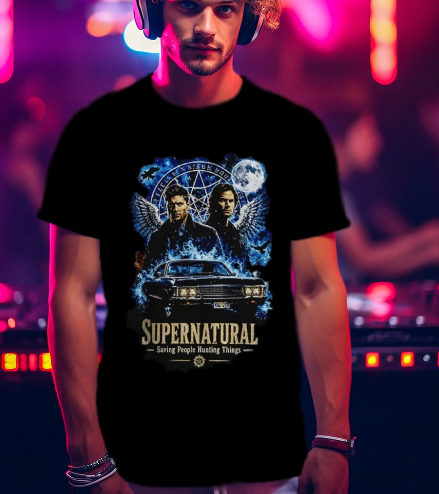 Supernatural Saving People Hunting Things Sam Dean Winchester Angelic Wings Moon Impala T-Shirt