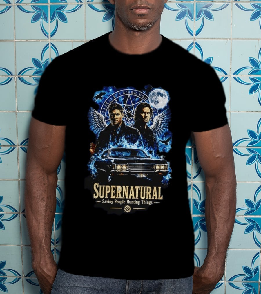 Supernatural Saving People Hunting Things Sam Dean Winchester Angelic Wings Moon Impala T-Shirt