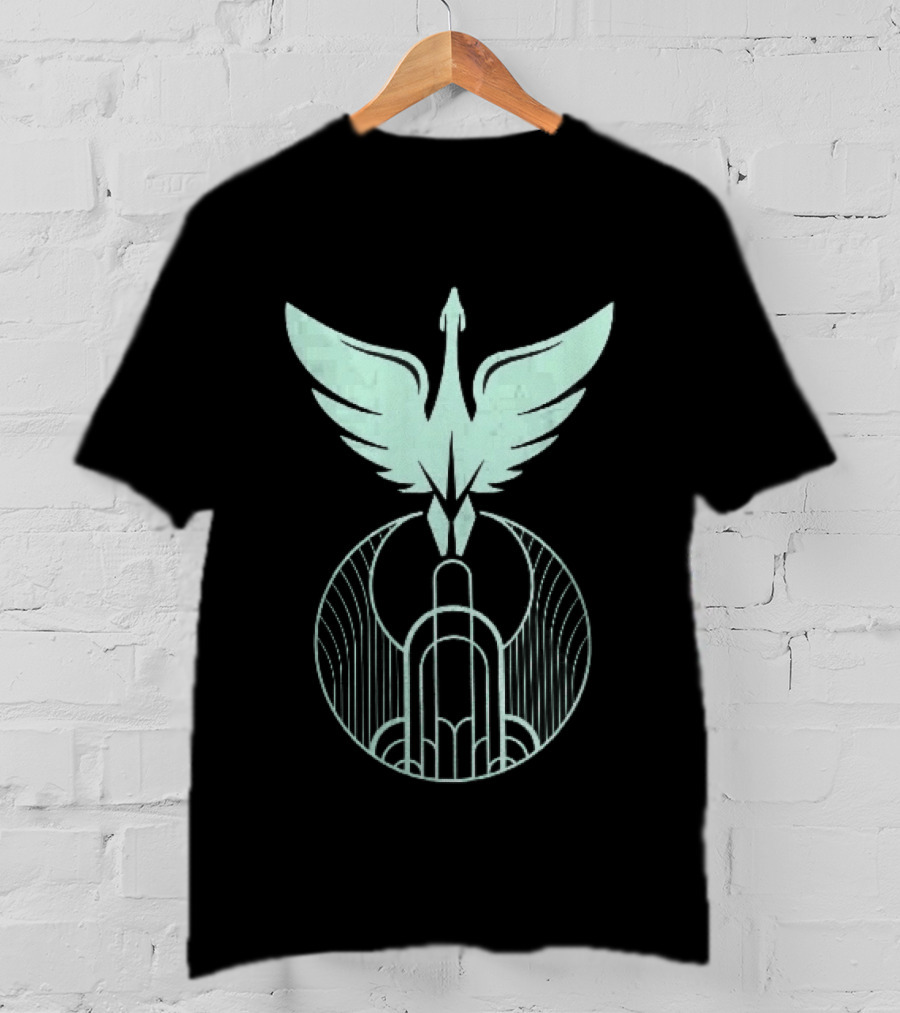 Teal Art Deco Symmetrical Swan Crest Wings Geometric T-Shirt