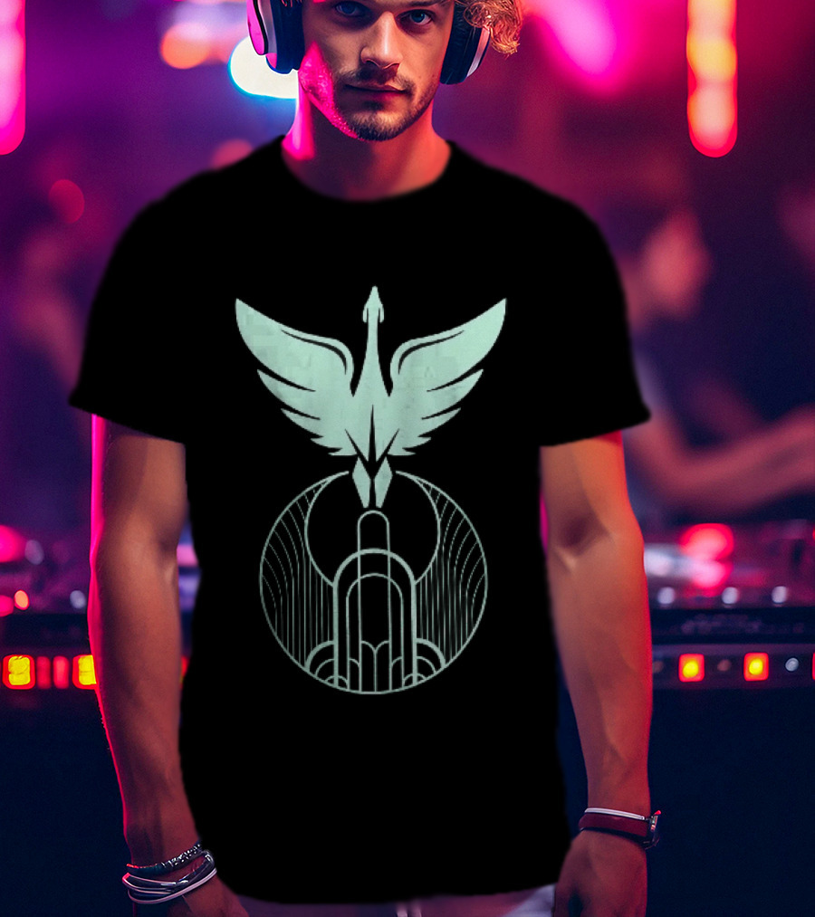 Teal Art Deco Symmetrical Swan Crest Wings Geometric T-Shirt
