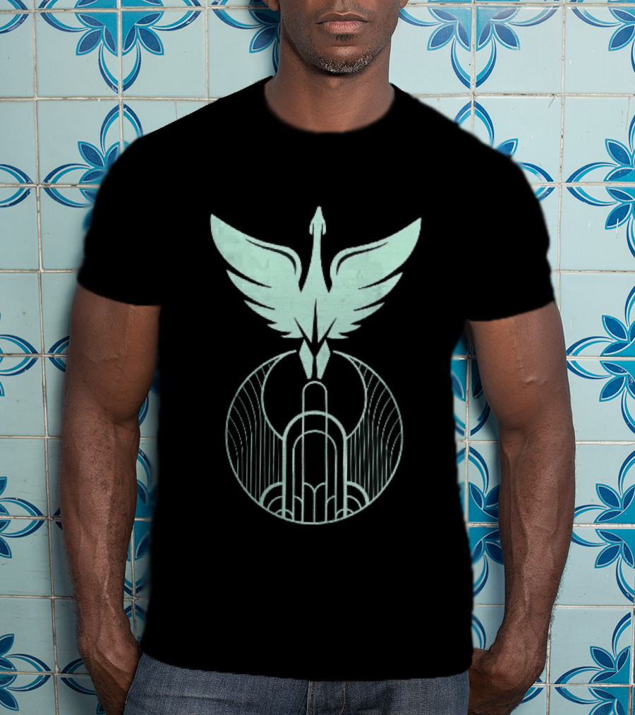 Teal Art Deco Symmetrical Swan Crest Wings Geometric T-Shirt