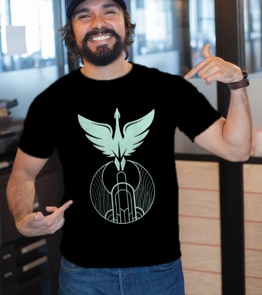 Teal Art Deco Symmetrical Swan Crest Wings Geometric T-Shirt