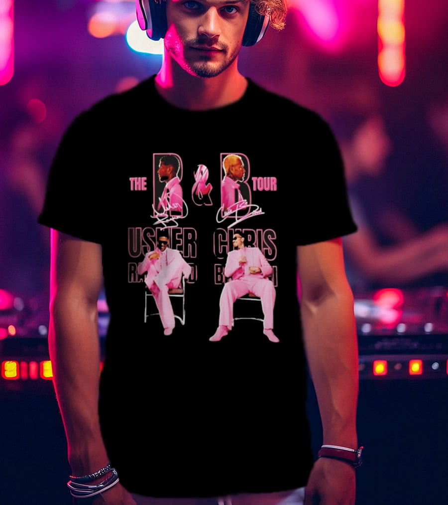 The R&B Tour Usher Raymond Chris Brown Pink Suit Concert Collaboration T-Shirt