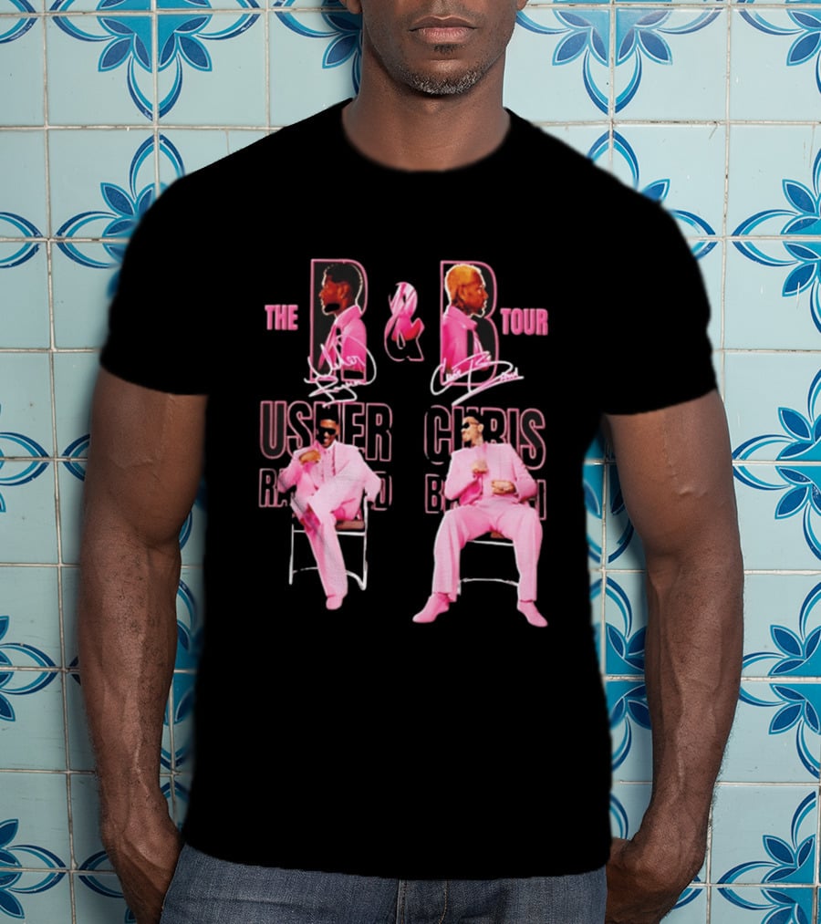 The R&B Tour Usher Raymond Chris Brown Pink Suit Concert Collaboration T-Shirt