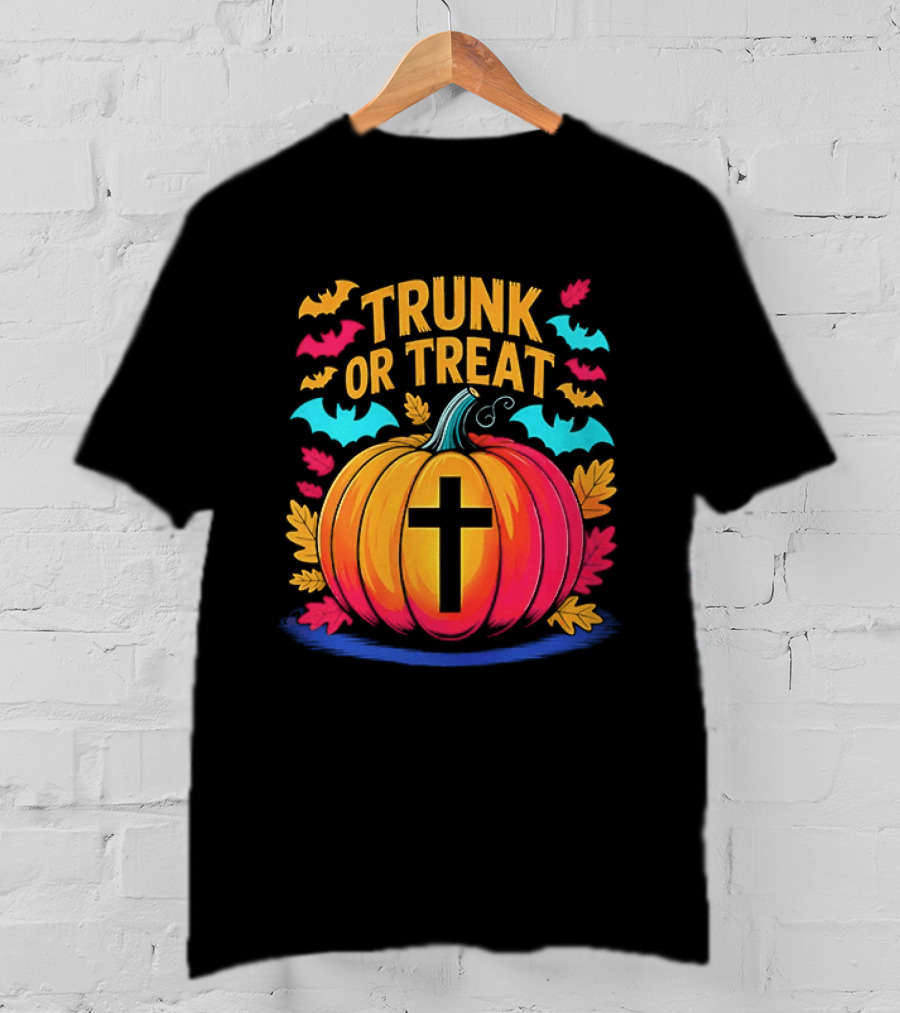Trunk Or Treat Christian Pumpkin Cross Halloween T-Shirt