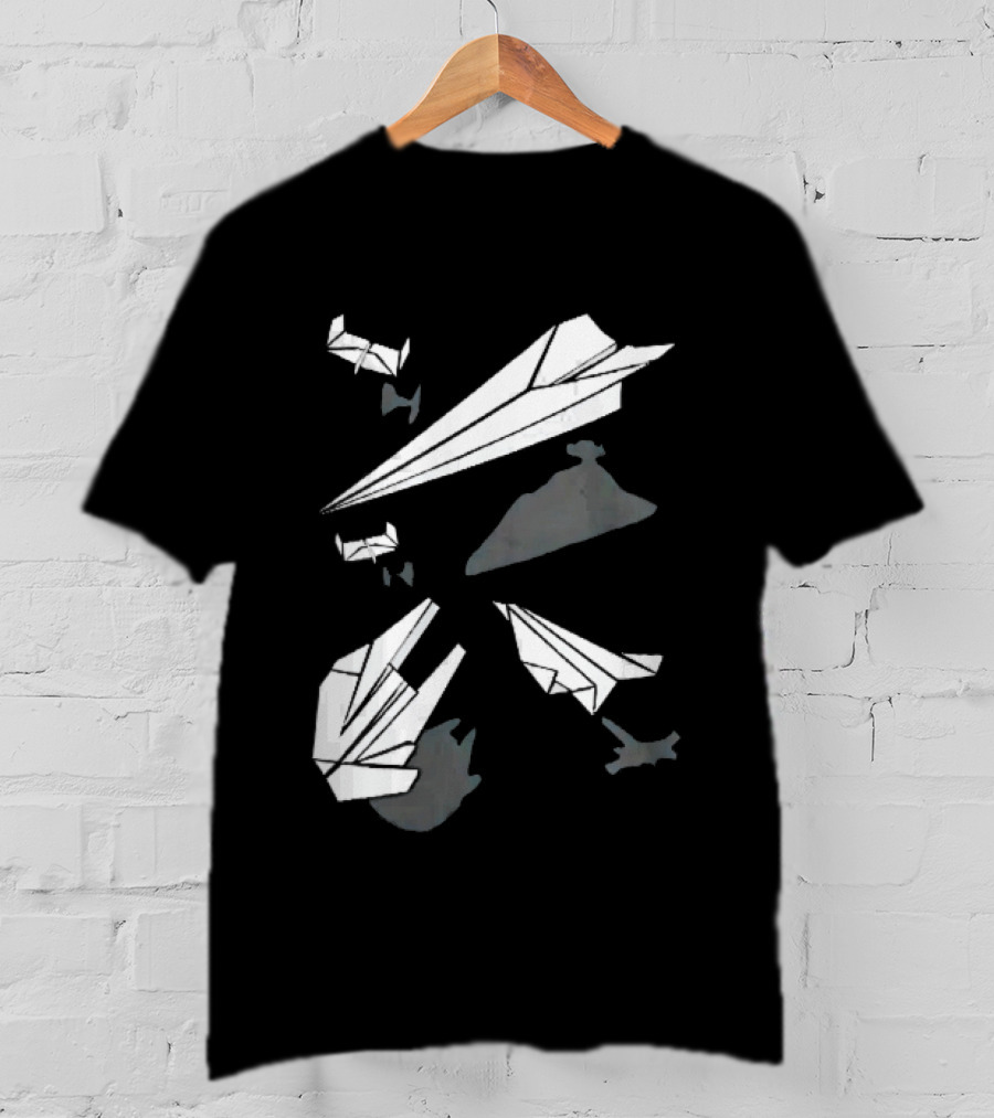 White Origami Paper Airplanes Star Wars Spaceship Shadow Illusions T-Shirt